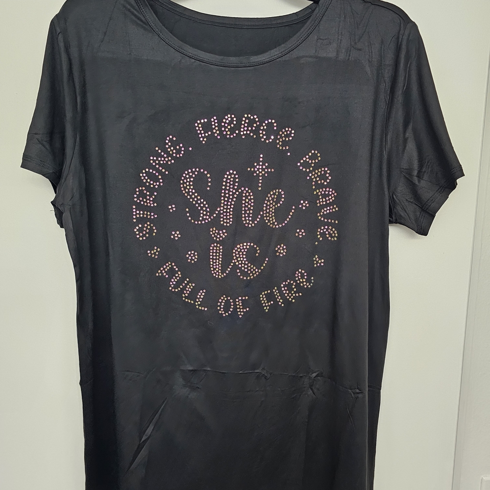 Black Rhinestone 'She Is' Graphic Tee